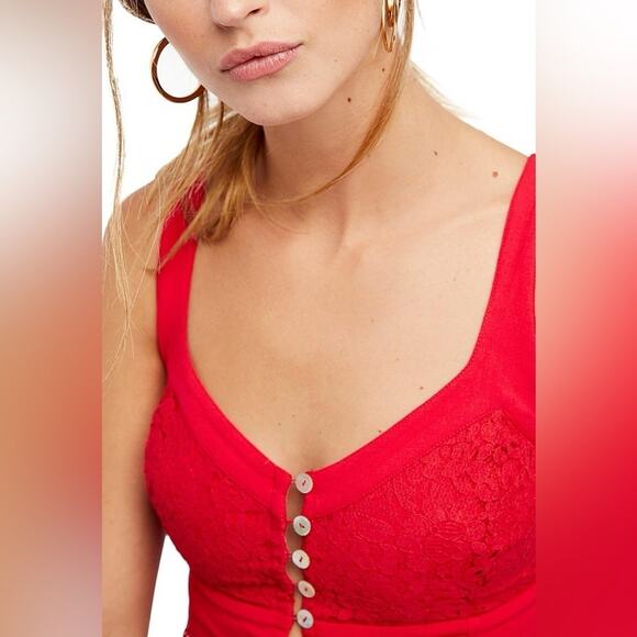 Free People Here I Go Lace Brami Red XS - Picture 3 of 7